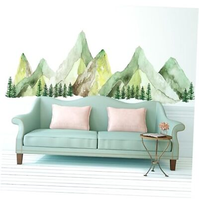 #ad Large Watercolor Wall Decals Green Peel and Stick Vinyl Wall Mountain $34.18