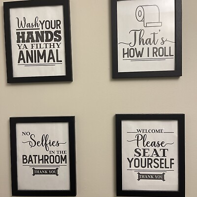 #ad #ad Funny Bathroom Signs Set of 4 Framed 8 x 10Inches Bathroom Wall Decor Prints $16.00