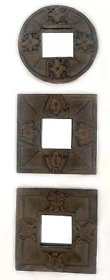 #ad Brown Accent Mirror Resin Wall Decor 3 Pieces Embossed Ornate Square 6quot; Rustic $29.99
