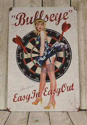 #ad Sexy Pinup Darts Tin Metal Sign Bullseye Dartboard Bar Man Cave Rustic Style $10.97