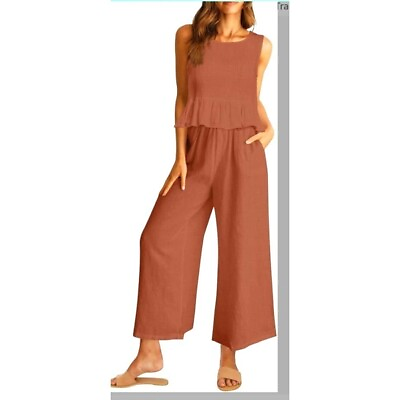 #ad AUTOMET 2 Piece Summer Outfits for Women Casual Lounge Large Matching Sets Linen $29.99
