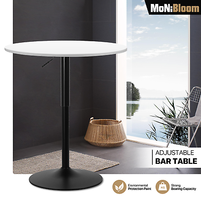 #ad Adjustable Counter Height Bar Table Wood Round Tabletop Chrome Base Pub Kitchen $95.99