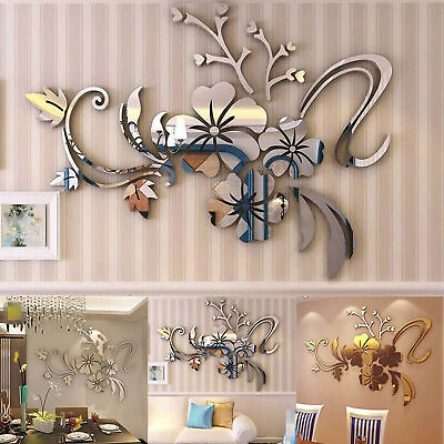 #ad Mirror Flower Removable Wall Sticker Art Acrylic Mural Decals Room Home Decor $12.29
