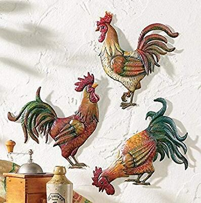 #ad Collections Etc French Country 12 Metal Rooster Trio Multicolor $40.37