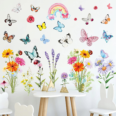 #ad Flower Wall Decals Colorful Butterfly Wall Sticker Peel and Stick Wall Art Stick $16.65