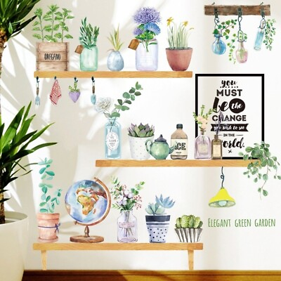 #ad #ad Wall Sticker Vinyl Mural Art Flowers Potted Plants Decal Living Room Home Decor $18.99