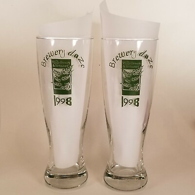 #ad 2 MINT Vtg 1998 Pint Beer Glasses Village Brewery Daz Restaurant Thick Bottom 9quot; $19.95