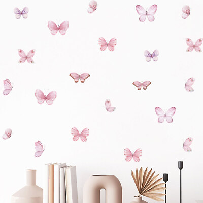 #ad 17pcs Watercolor Butterfly Wall Stickers for Kids Room Bedroom Wall Decals Decor $7.41