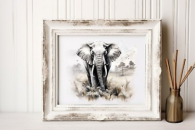 #ad Elephant Wall Art Print Monochromatic Wildlife Art Print Wall Decor Home Decor $9.99