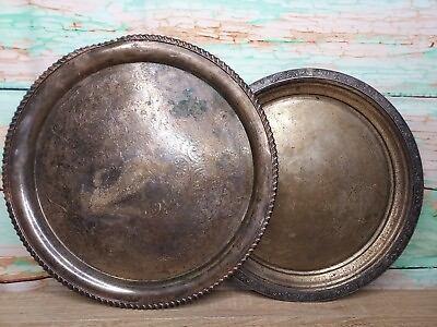 #ad Manning Bowman Crescent Ornate Silver Plate Trays Vintage Shabby Chic Home Decor $14.99