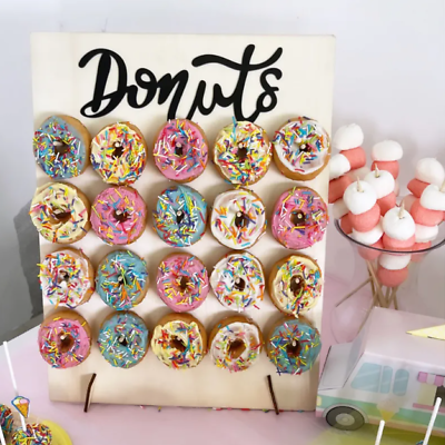 #ad Wooden Donut Wall Rustic Decoration Table Party Birthday Event Favor Cute $22.53