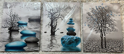 #ad 3 Piece Turquoise Black Gray Stretched Canvas Continuous Wall Art 16x12x1 Each $39.99