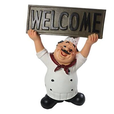 #ad 15016C Italian Chef Figurines Kitchen Decor with Welcome Sign Board Plaque $29.03