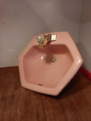 #ad #ad Kohler Art Deco cast iron Bathroom sink pink Enamel Hexagon 1970s 221 2×19 $200.00