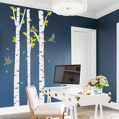 #ad 3 Large White Birch Trees Wall Decals Forest Birds Wall Stickers Bedroom Livi... $34.32