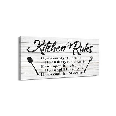 #ad Kitchen Rules Wall Decor Funny Inspirational Quote Canvas Print Art Modern Ru... $30.62