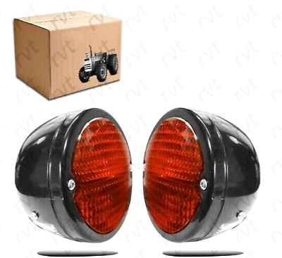 #ad Rear Vintage Licence Light Set Black Body Lens Red for Massey Ferguson Tractors $35.00