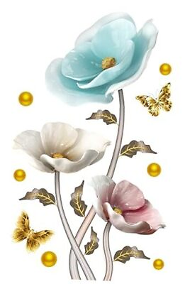 #ad Large Tulip Flower Wall Stickers 3D Blue Pink Flowers Wall Decals Floral $22.58
