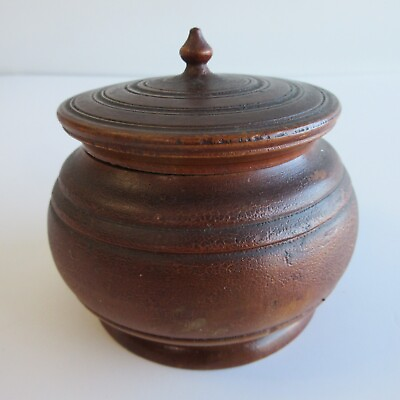 #ad Early Antique Primitive Wood Turned Spice Jar Tobacco Etc Urn w Lid $150.00