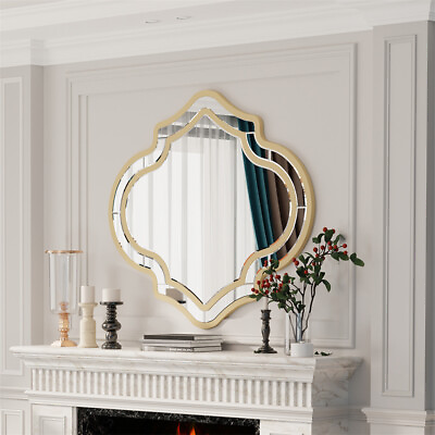 #ad Stunning Silver Decorative Wall Mirror Gold Rim Entryway Hallway Hanging Mirror $169.95