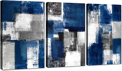 #ad Blue and Gray Abstract Wall Art for Living Room Wall Decor Modern $46.99