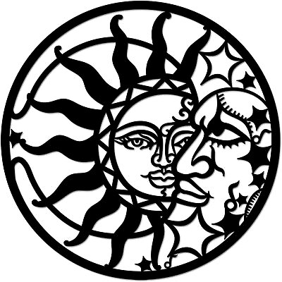 #ad Outdoor Sun and Moon Wall DecorMetal Wall Art for Living Room Sculpture Blac... $21.96