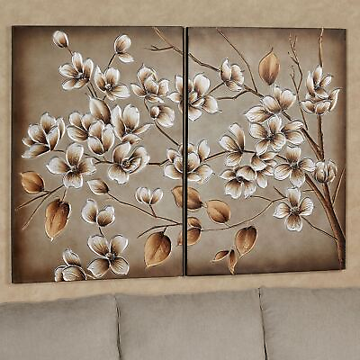 #ad Branches in Bloom Floral Canvas Wall Art Metallic Silver Bronze Gold $109.99
