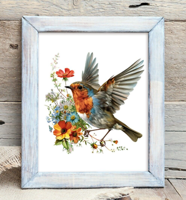 #ad Bird Art Print Bird on a Branch and Flowers Wall Art Decor Home Decor Nature $9.99