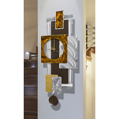 #ad #ad Geometric Metal Wall Clock Art with Pendulum Modern Hanging Sculpture Home Decor $335.00