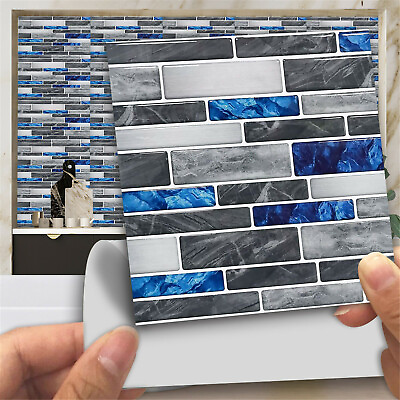 #ad 10pcs 3D Wall Tile Stickers 10x10cm Kitchen Bathroom Mosaic Self adhesive Decor $7.93