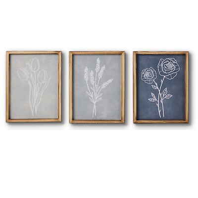 #ad Framed Canvas Print Wall Art Set of 3 Boho Botanical Flower Prints Art for H... $31.16