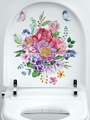 Floral Arrangement Toilet Sticker Creative Decor Wall Art Adhesive Wall Decals $4.87