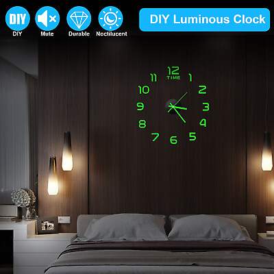 #ad #ad DIY Sticker Wall Clock Luminous Silent Frameless Digital Office Home Room Decor $10.98