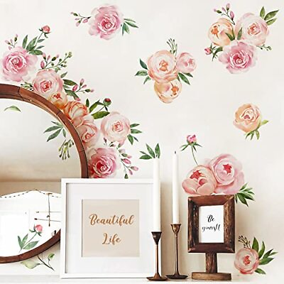 #ad Peony Flowers Wall Stickers Watercolor Floral Wall Decals Bedroom Living Room $26.31