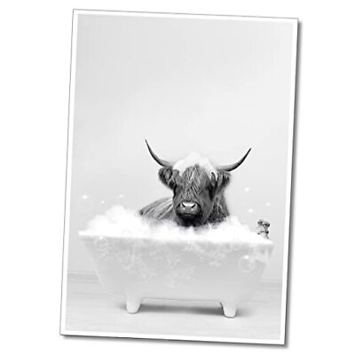 #ad BTNXWL Funny Highland Cow Bathroom Canvas Wall Art 12 x 16 in Unframed Cow 02 $21.31