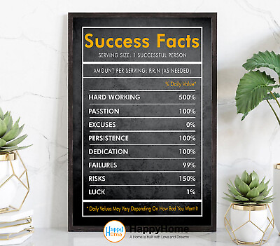 #ad Success Facts Motivational Poster Inspirational Wall Art Canvas Office Decor $215.60