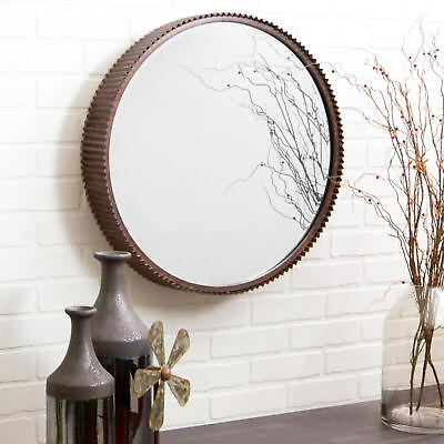 #ad Rustic Industrial Farmhouse Round Metal Wall Mirror Distressed Corrugated Frame $105.60