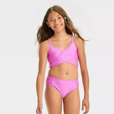 #ad NWT Girls#x27; #x27;Its A Wrap Solid Bikini Set Target Art Class Lavender Purple $12.80