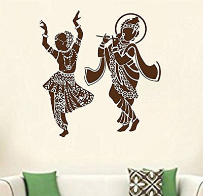 #ad Indian traditional God Dancing Radha Krishna Wall Sticker for Room decor Brown $18.25