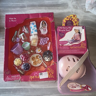#ad Our Generation Doll Accessories Lot bicycle Seat amp; Helmet and kitchen stuff NEW $39.99