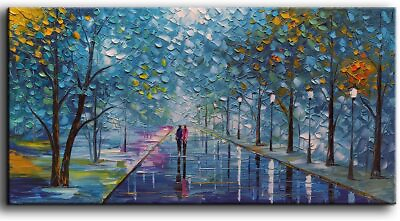 #ad Oil Painting On Canvas Landscape Romantic Modern Handmade 24x48inch Large Framed $200.00