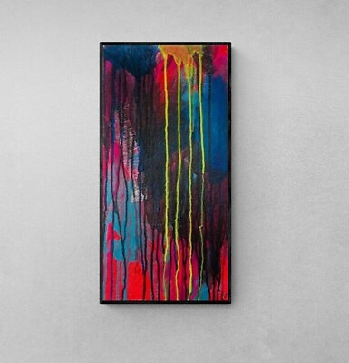 #ad Bright Abstract Painting Handmade Large Vertical Wall Art 10quot;x20quot; Canvas OOAK $155.00