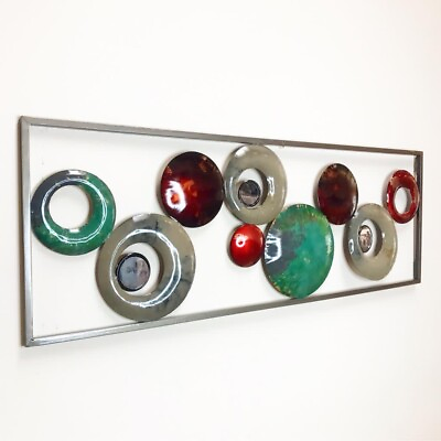 #ad Wall Art Decor Framed Circle Red White Gold Shapes Metal Sculpture ZENDA IMPORTS $49.00