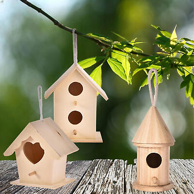 #ad Handmade Wooden Bird Feeding Houses Outdoor Yard Natural Bird House Protector $8.18