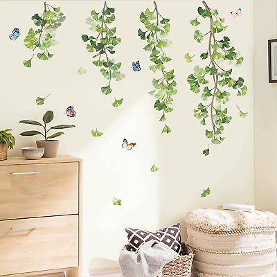 #ad Hanging Green Leaves Wall Decals Ivy Vine Plants Wall Stickers Living Room Bedro $21.78