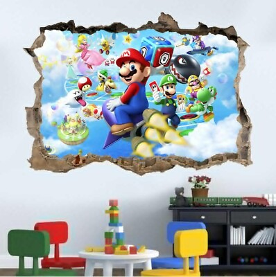 #ad SKY 3D Super Mario Bros Removable HUGE Wall Stickers Decal Kids Home Decor USA $9.91