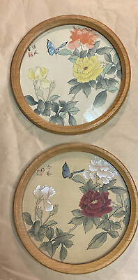 #ad #ad VTG Wood Floral Wall Hangings Set Of 2 Home Decor 10” Diameter Multi Color. $27.30