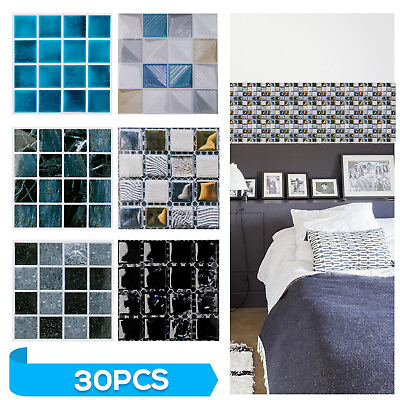 #ad 30pc Kitchen Tile Stickers Bathroom Mosaic Wall Sticker Self adhesive Home Decor $9.95