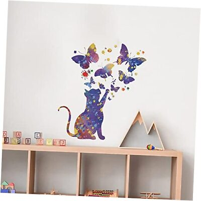 #ad Wall Stickers Cat and Butterflies Pattern Decal for Door a cat and betterflies $16.72