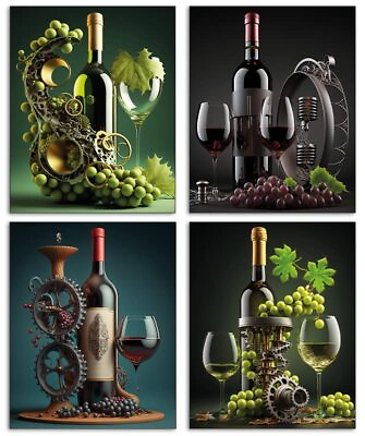 #ad Wine Prints Wall Art Wine Bar Decor Set of 4 Unframed 8#x27;#x27;x10#x27;#x27; Wine Poster ... $17.78